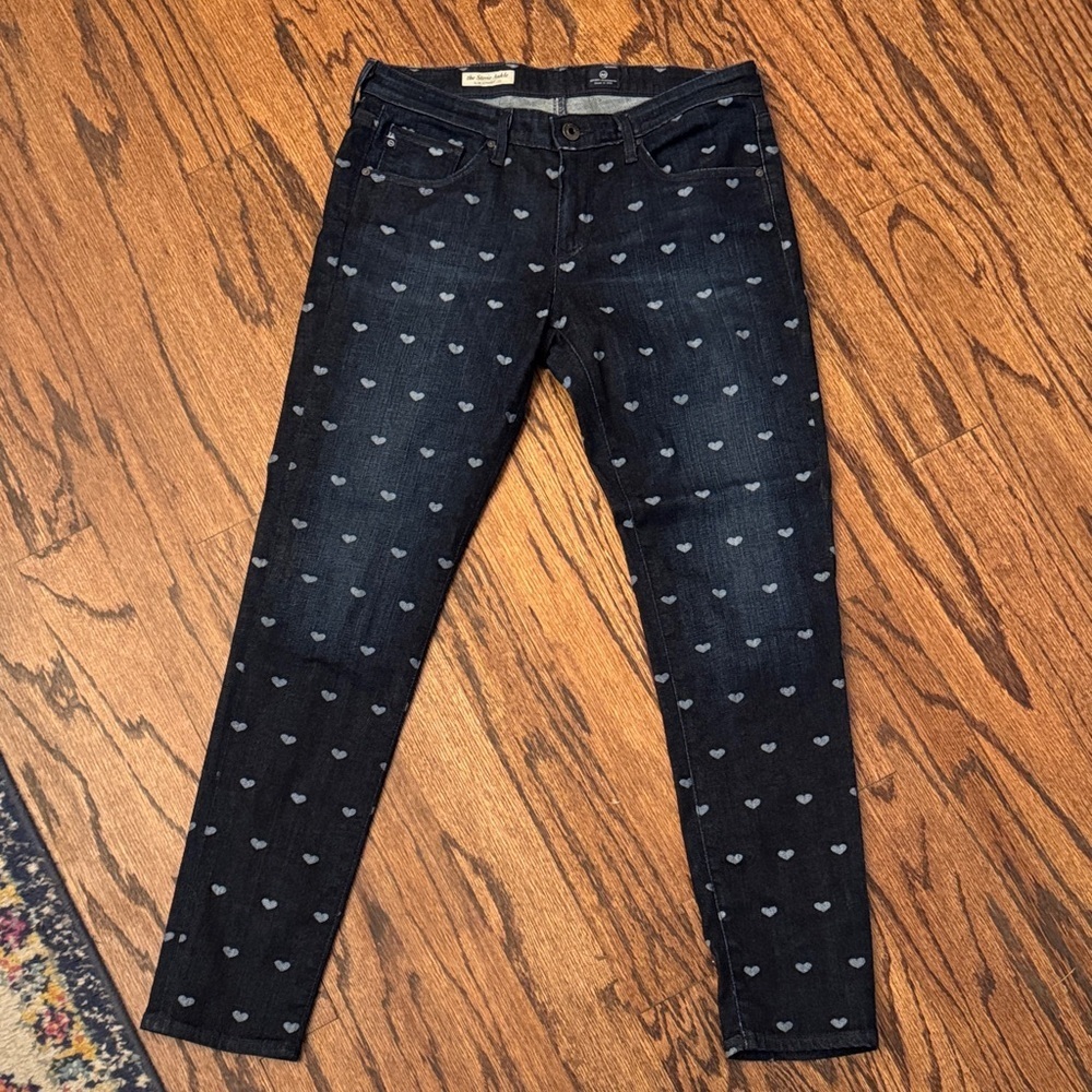 AG Adriano Goldschmied Navy Heart Print Skinny Jeans